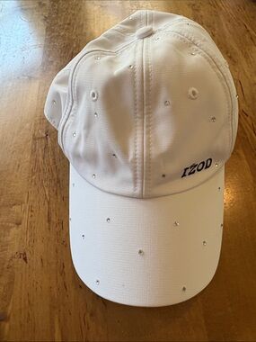 Izod White Baseball Cap with Rhinestone Accents